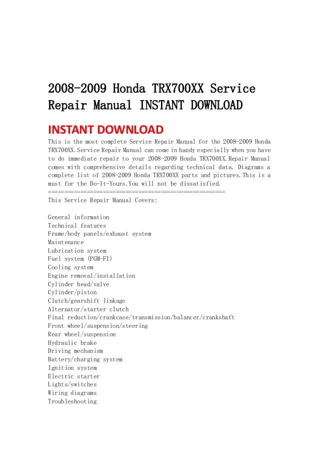 Honda Trx 700 Service Manual